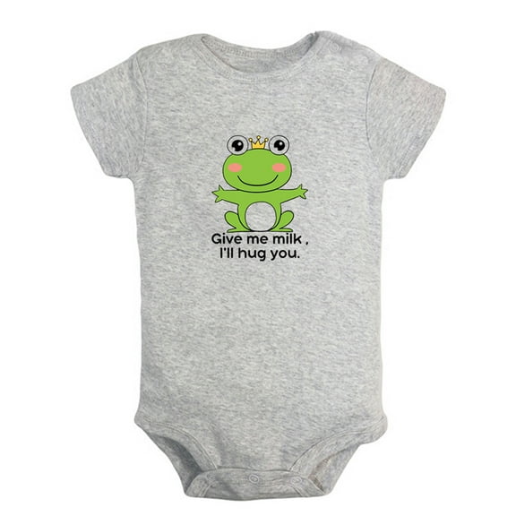 Baby Unisex Give Me Milk I'll Hug You Funny Rompers Newborn Baby Bodysuits Infant Jumpsuits Kids Cotton Animal Frog Graphic One-Piece Outfits