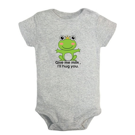 Baby Unisex Give Me Milk I'll Hug You Funny Rompers Newborn Baby Bodysuits Infant Jumpsuits Kids Cotton Animal Frog Graphic One-Piece Outfits