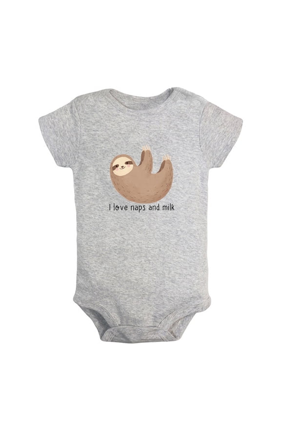 Baby Unisex I Love Naps And Milk Funny Rompers Newborn Baby Bodysuits Infant Jumpsuits Kids Cotton Animal Sloth Graphic One-Piece Outfits