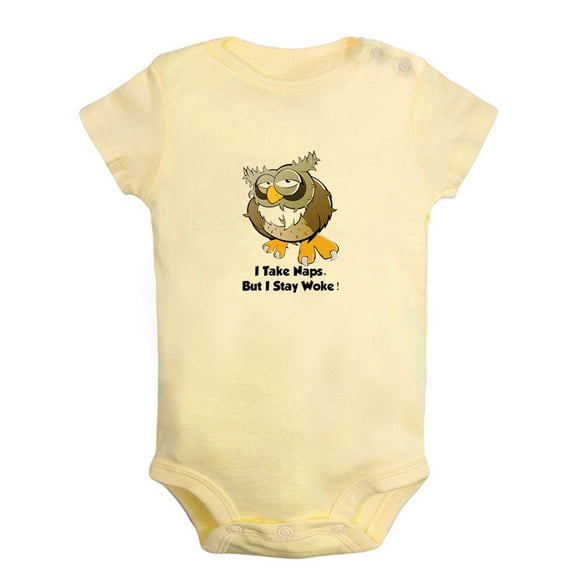 Baby Unisex I Take Nap But I Stay Woke Funny Rompers Newborn Baby Bodysuits Infant Jumpsuits Kids Cotton Animal Owl Graphic One-Piece Outfits
