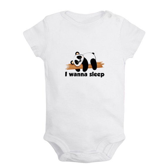 Baby Unisex I Wanna Sleep Funny Rompers Newborn Baby Bodysuits Infant Jumpsuits Kids Cotton Animal Panda Graphic One-Piece Outfits