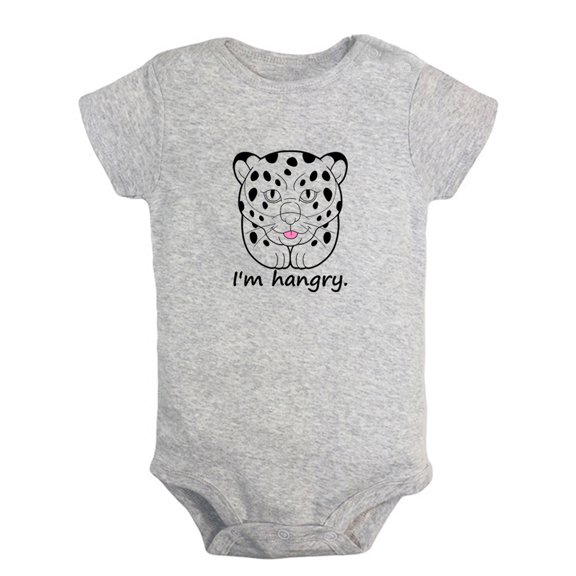 Baby Unisex I'm Hangry Funny Rompers Newborn Baby Bodysuits Infant Jumpsuits Kids Cotton Animal Leopard Graphic One-Piece Outfits