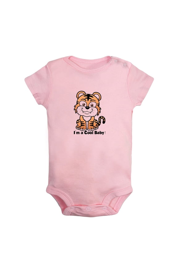 Baby Unisex I'm a Cool Baby Funny Rompers Newborn Baby Bodysuits Infant Jumpsuits Kids Cotton Animal Tiger Graphic One-Piece Outfits