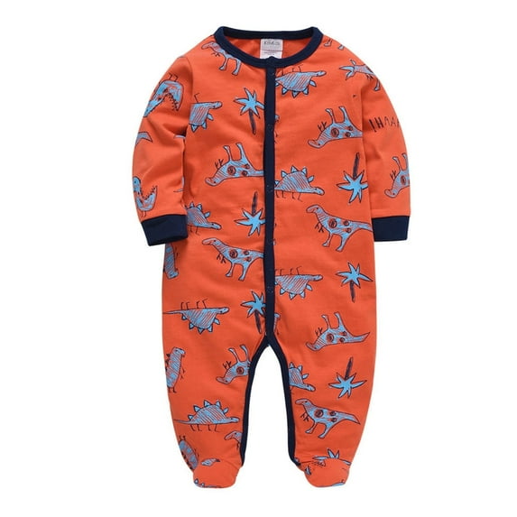 Baby Unisex Jumpsuit Round Neck Long Sleeve Cute Print Soft Breathable Jumpsuit Toddler Clothes Orange 6 Months