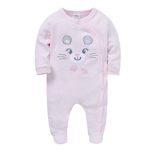 Baby Unisex Jumpsuit Round Neck Long Sleeve Cute Print Soft Breathable Jumpsuit Toddler Clothes Pink 0 Months