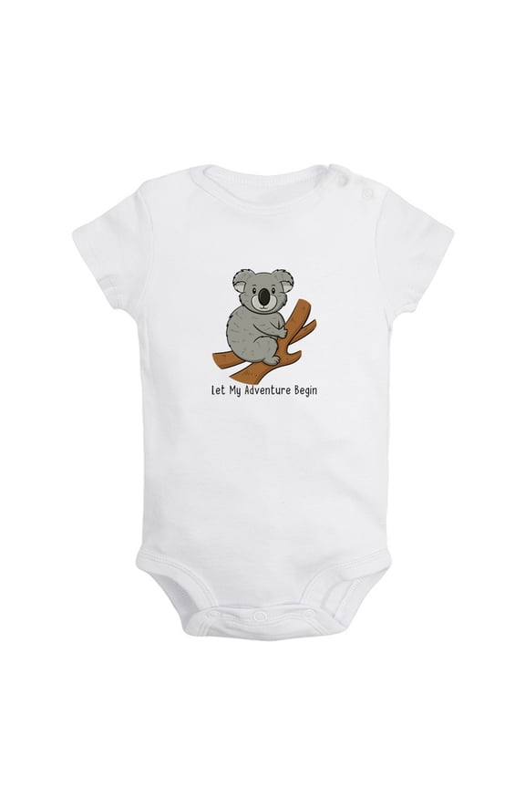 Baby Unisex Let My Adventure Begin Funny Rompers Newborn Baby Bodysuits Infant Jumpsuits Kids Cotton Animal Koala Graphic One-Piece Outfits