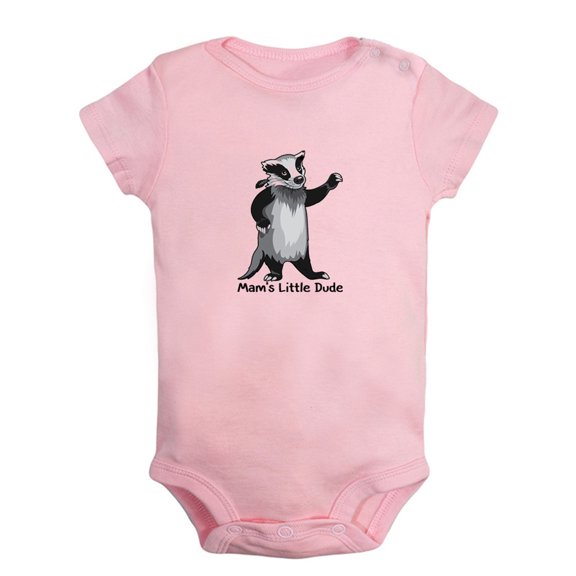 Baby Unisex Mam's Little Dude Funny Rompers Newborn Baby Bodysuits Infant Jumpsuits Kids Cotton Animal Badger Graphic One-Piece Outfits