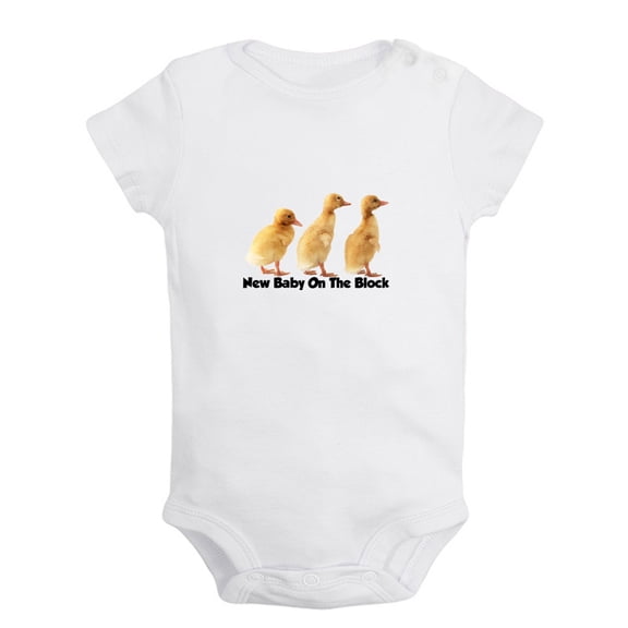 Baby Unisex New Baby On The Block Funny Rompers Newborn Baby Bodysuits Infant Jumpsuits Kids Cotton Animal Duck Graphic One-Piece Outfits