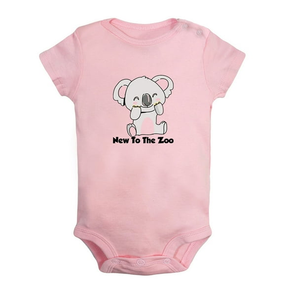 Baby Unisex New To The Zoo Funny Rompers Newborn Baby Bodysuits Infant Jumpsuits Kids Cotton Animal Koala Graphic One-Piece Outfits