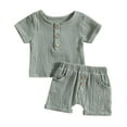 thumbnail image 1 of Baby Unisex Spring Summer Solid Button Cotton Short Sleeve Tshirt Shorts Outfits Clothes Kids And Teens, 1 of 4