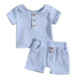 thumbnail image 1 of Baby Unisex Spring Summer Solid Button Cotton Short Sleeve Tshirt Shorts Outfits Clothes Kids And Teens, 1 of 4