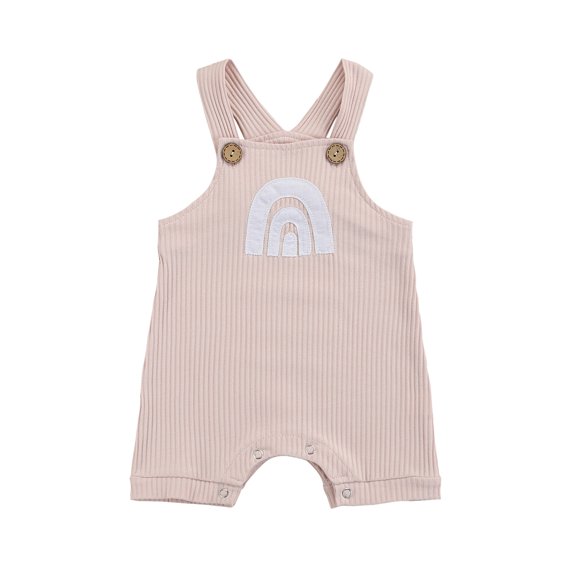 Baby Unisex Summer Jumpsuits Rainbow Print Ribbed Sleeveless Button 0-18M