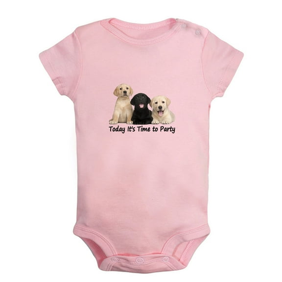 Baby Unisex Today It's Time To Party Funny Rompers Newborn Baby Bodysuits Infant Jumpsuits Kids Cotton Animal Dog Labrador Graphic One-Piece Outfits