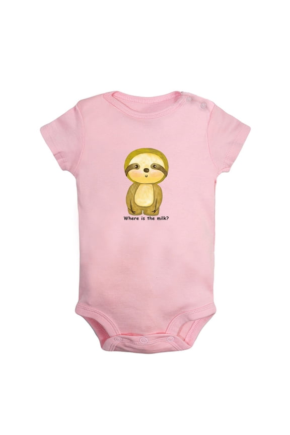 Baby Unisex Where is The Milk Funny Rompers Newborn Baby Bodysuits Infant Jumpsuits Kids Cotton Animal Sloth Graphic One-Piece Outfits