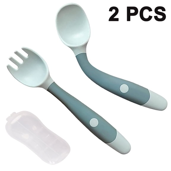 Baby Utensils Spoons Forks 2 Sets, Cute Toddlers Feeding Training Spoon and Fork Tableware Set Easy Grip Heat-Resistant Bendable BPA Free Great Self-Feeding Learning Spoons Forks for Kids