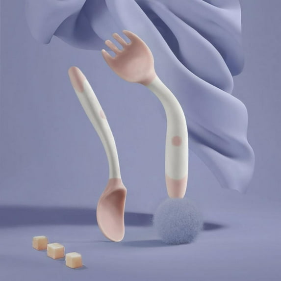 Baby Utensils Spoons Forks Set, Toddler Babies Children Feeding Training Spoon - Easy Grip Heat-Resistant Bendable Soft Elbow