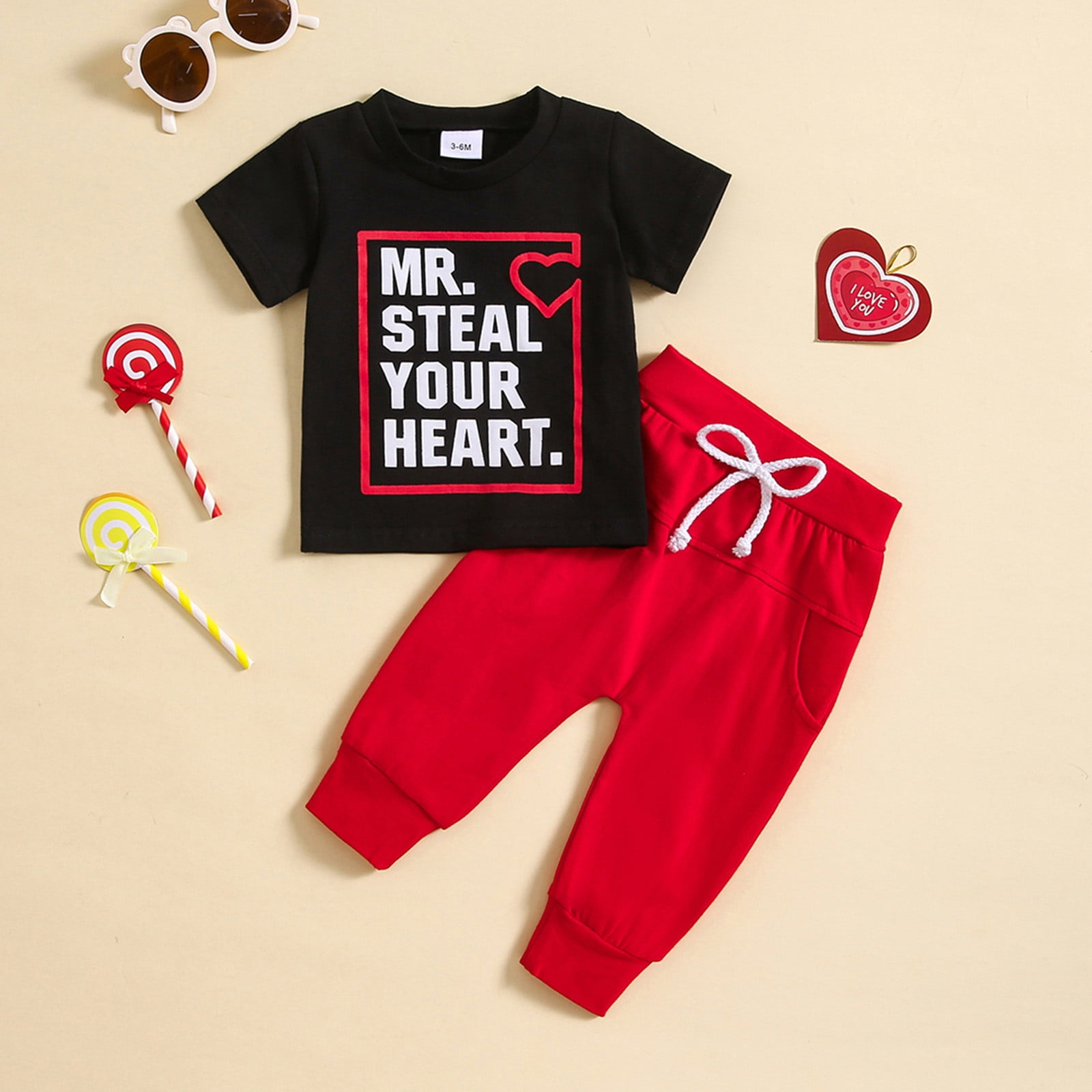 Baby Valentine's Day Costume Heart Letter Print Short Sleeve T-shirt ...