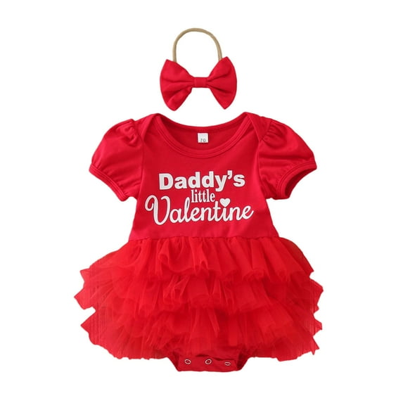 Baby Valentines Day Outfit Girl Lover Heart Letter Embroider Short Sleeve Bubble Romper Top Skirt 2 Piece Sets Cute Baby Girl Clothes for Girls 6-9 Months