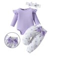 thumbnail image 1 of Baby Valentines Outfit Girl Long Sleeve Heart Print Ruffle Romper Bodysuit Pants and Headband Set Cute Girl Outfits Outfit 0-3 Months, 1 of 4
