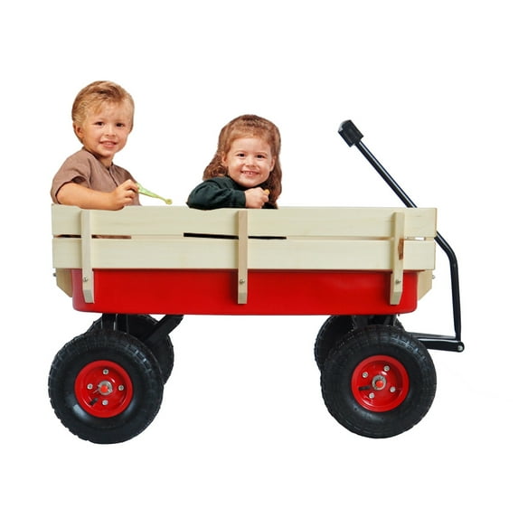 YOFE Baby Wagon for Cargo, Utility Wagon Carts with Wheels, 330-lbs Capacity, Carrier Toy Wagon for Kids with Comfortable Handle, Removable Wood Panels, Garden Beach Wagon for Yard Lawn, Red, D1828