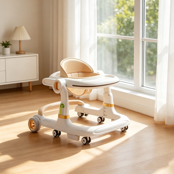 Baby Walker with 3 Level Adjustable Height, 2 Modes Toddler Walking Assistant Anti-Rollover Baby Walker with Brake & Speed Control Wheels, Baby Activity Walker
