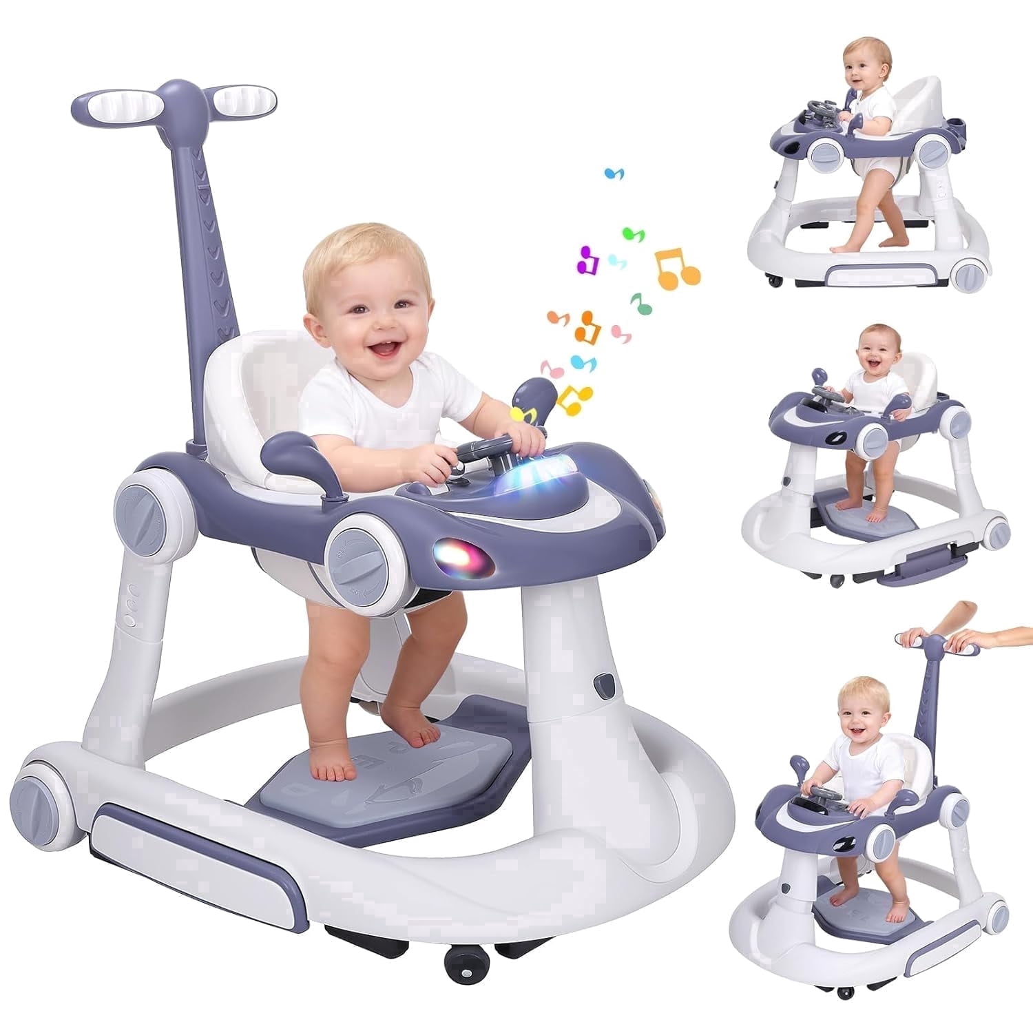 5 in 1 Baby Walker for Boys Girls,Foldable,Music,Jumper,Rocking,Push W/ 3 Height Adjustable for Infant 6-18 Months,Dark Blue