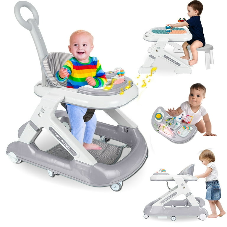 Baby Walker 5 in 1 Infant Toddler Walker and Baby Activity Center with Block Table Music Tray Foldable Baby Walkers with Wheels for Baby Boys Baby