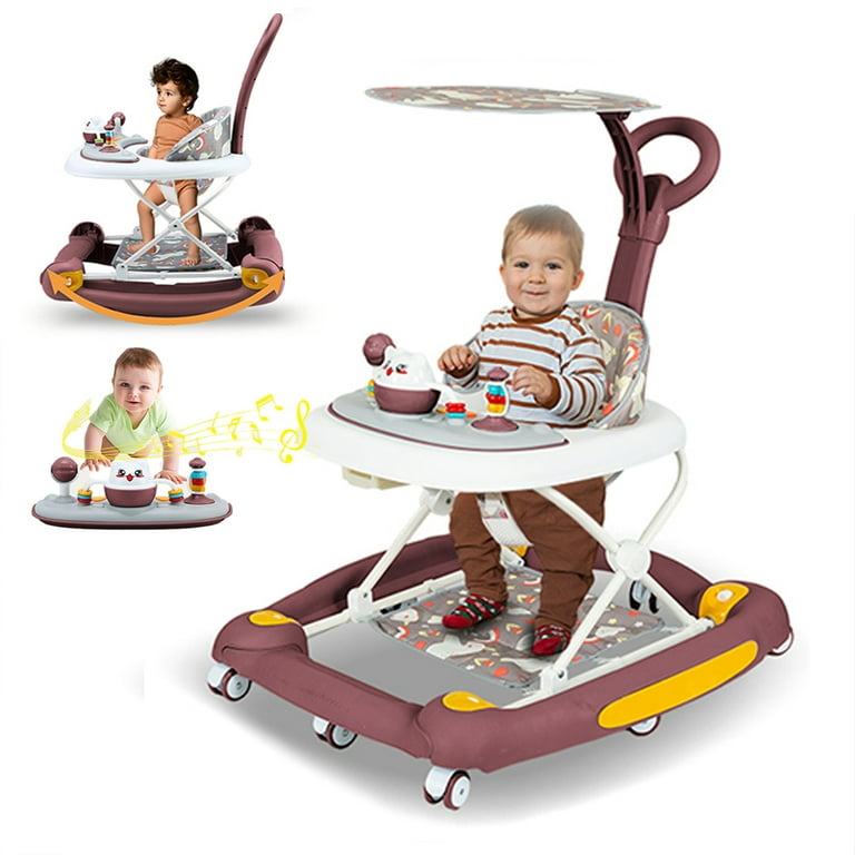 SLLINGLUO Baby Walker 5 in 1 Infant Walker for Babies Girls and Boys Adjustable Folding Walker with Music Toys Red