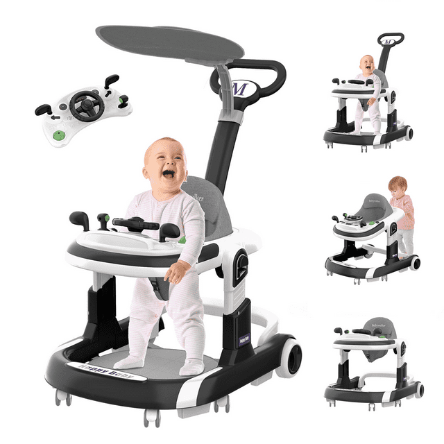 Baby Walker, Foldable Baby Walkers with Wheels, Infant Walker for Babies with Adjustable Height