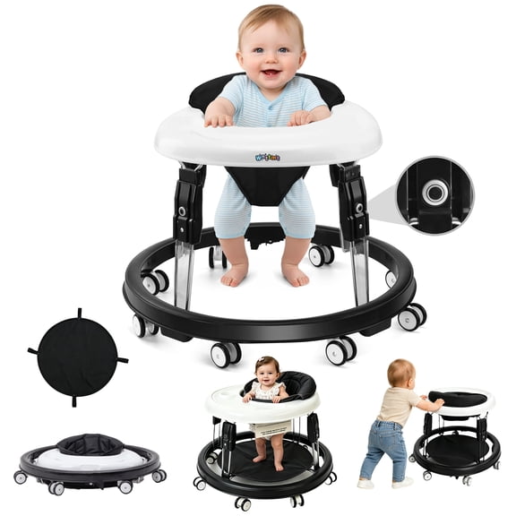 suihuooo Foldable Baby Walker with Height Adjustment for Boy Girls 6-18 Months,Black