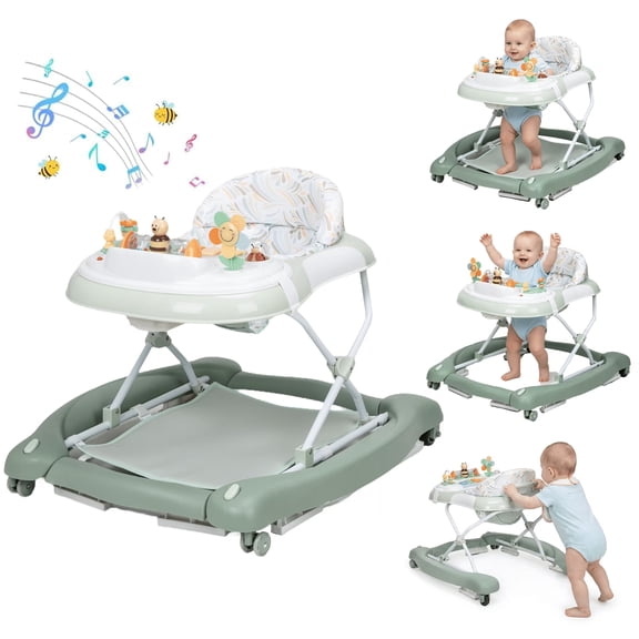 suihuooo 5 in 1 Baby Walker with Music and Bouncer for Boy Girls 6-18 Months,Green Stripes