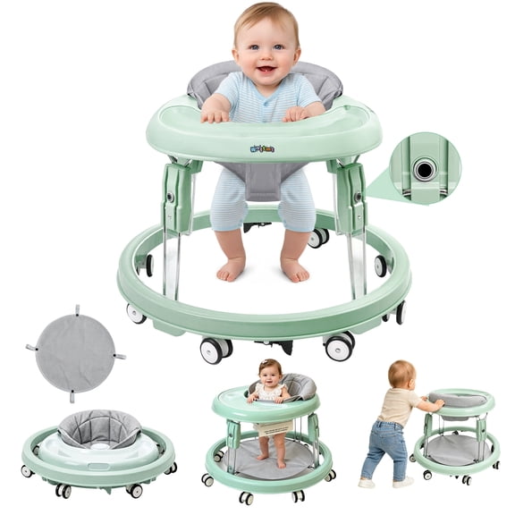 suihuooo Foldable Baby Walker with Height Adjustment for Boy Girls 6-18 Months,Green