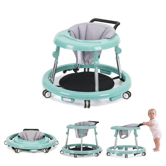 Baby Walker, Portable/Foldable/9 Adjustable Heights/With Wheels/Anti-Rolling, For Babies 6-12 Months,Green