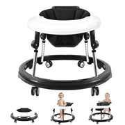 Baby Walker, Baby Walker with Wheels, Foldable 9-Gear Height Adjustable, Baby Walkers and Activity Center with Foot Pads/Mute Wheels, Baby Walkers for Baby Boys and Baby Girls 6-24 Months