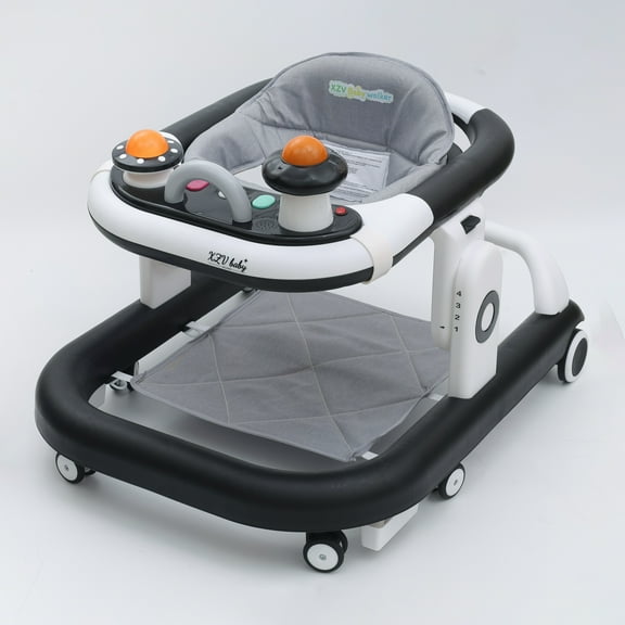 Baby Walker with Wheels 4 in 1 Foldable Activity Center with Mute Wheels Adjustable Heights Anti-Fall Activity Center for Boys Girls Safe Infant Toddler Walker with Footrest for 6-24 Months