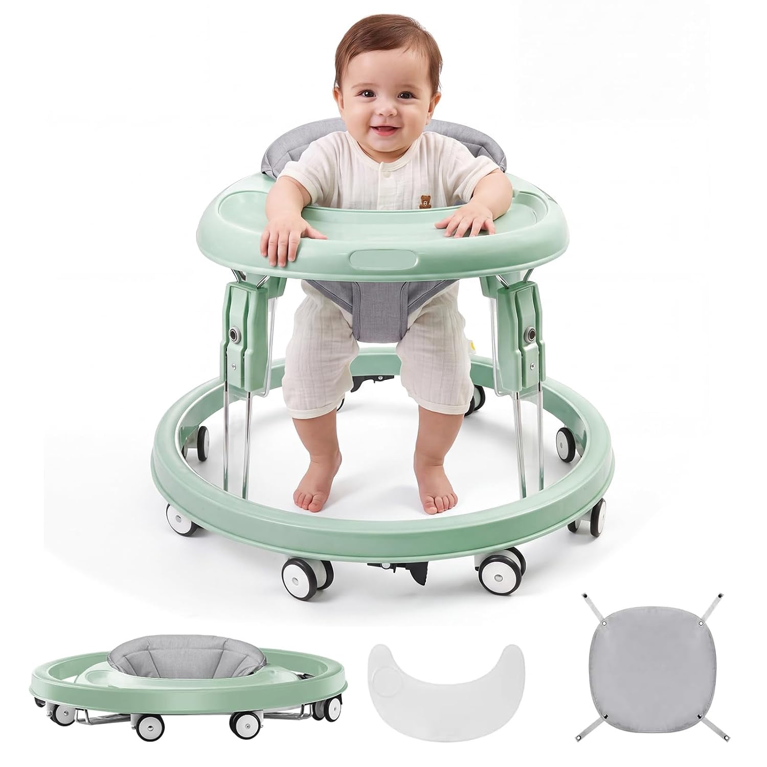 Walkier Baby Baby Walker for 6-18 Months, Anti-Tip Wheels, Removable Toy Tray,One ...