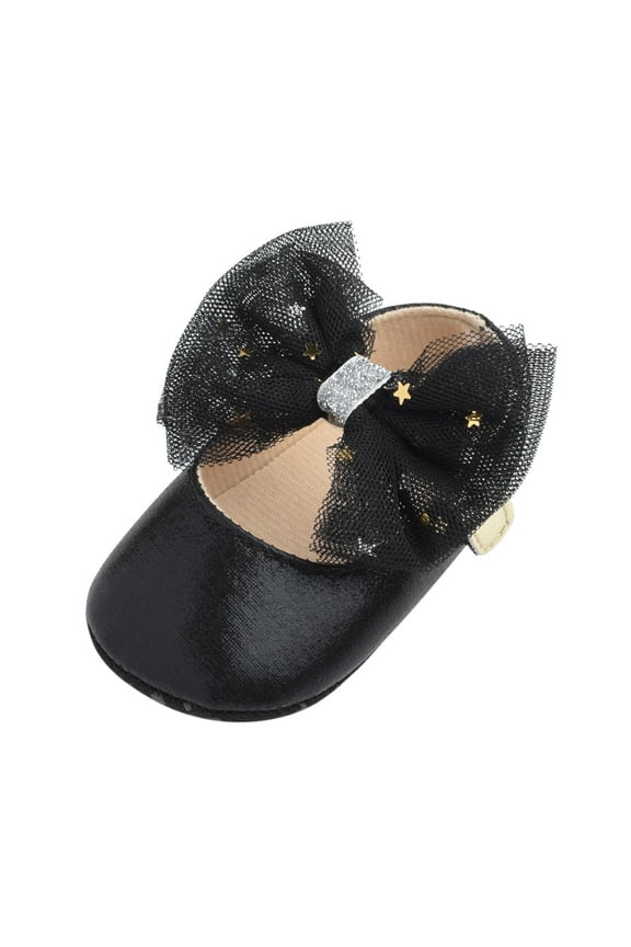 Baby Walking Shoes,Girls Mary Janes Flat Bowknot Rubber Sole First Walker Princess Dress Shoes,Toddler Shoes(Size:3)