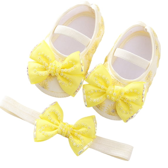 Baby Walking Shoes Size 0-3 Months Soft Pearl Floral Princess Flats Comfort Lightweight Elastic First Birthday Yellow Sneakers
