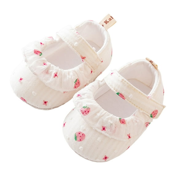 Girls Sneakers Sizes 12-18 Months Strawberry Prints Soft Non Floor Spring Summer Floor White Baby Shoes
