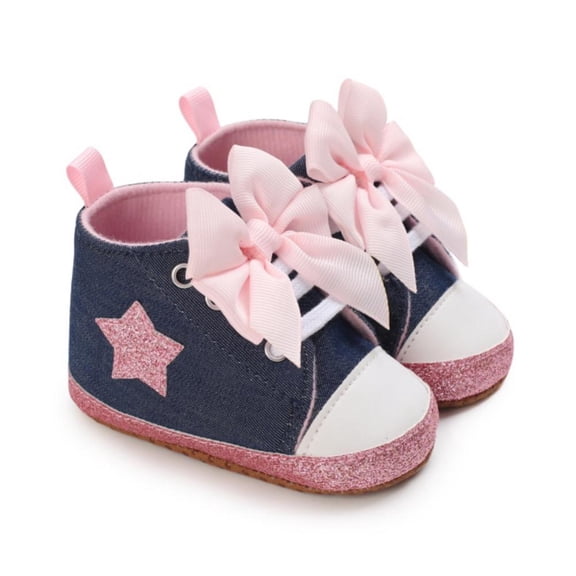 Baby Walking Shoes with Bow Boys Girls Lace Up Non-Slip Cute Casual Soft Sneakers Toddler First Walkers (0-18 Months) 2/M Size