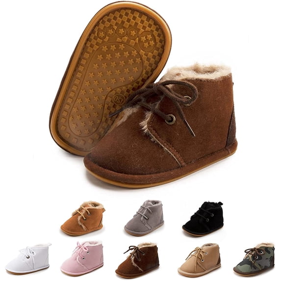 Baby Warm Booties Newborn Boy Girl Boots Cozy Fur Shoes Lace Up Toddler Booties First Walker Winter Crib Boots