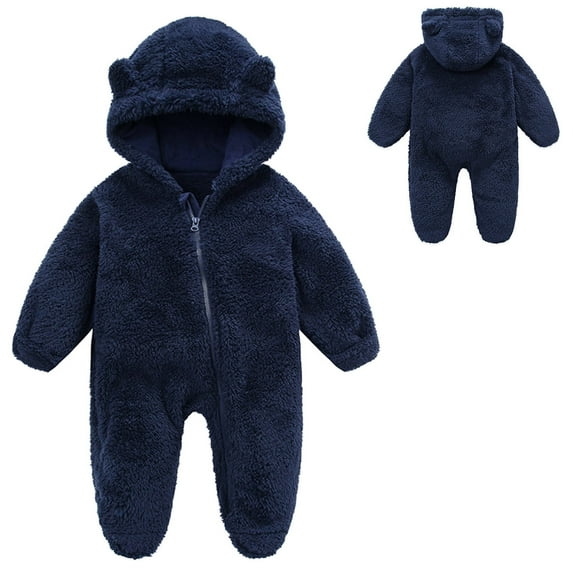 Baby Warm Jumpsuit Cute Bear Ear Hooded Romper Outfits New Born Winter Clothes for Baby Girls 6-9 Months