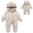 thumbnail image 1 of Baby Warm Jumpsuit Cute Cartoon Animal Outfit Romper Hooded Furry Suit for Babies 6-9 Months, 1 of 5