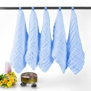 Baby Washcloths and Burp Cloths, Absorbent Cotton Muslin Baby Towels, Large Soft Breathable Newborn Essentials for Boys and Girls, Newborn Essentials, Blue-5 Pack, 11.8"x11.8"