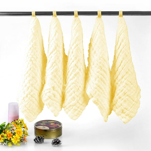 Baby Washcloths and Burp Cloths, Absorbent Cotton Muslin Baby Towels, Large Soft Breathable Newborn Essentials for Boys and Girls, Newborn Essentials, Yellow-5 Pack, 11.8"x11.8"