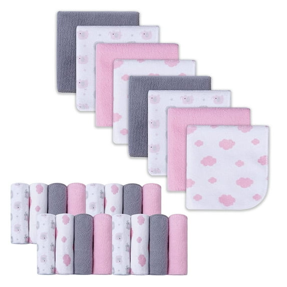 Baby Washcloths, Extra Soft and Ultra Absorbent Bath Cloth, Great Gifts for Newborn and Infants, 24 Pack, Pink Elephant