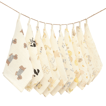 Baby Washcloths, Natural Cotton Face Towels, Lovely Patterns Newborn Burp Cloths And bathing rags,10 Pack, 12x12 inches