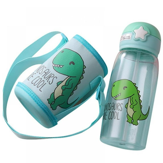 Baby Water Bottle with Straw, Leak Proof One Click Open Soft Sipper Water jug with Sleeve Strap for Travel School Kids