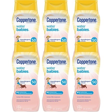 Baby Water, Tear Free, Mineral-Based Sunscreen Lotion, Broad Spectrum Lotion, Pure & Simple Formula, Water Resistant, Sweat Resistant, Dermatologist Tested, Pack of 6, 8 Fluid Ounce Per Pack