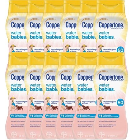 Baby Water, Tear Free, Mineral-Based Sunscreen Lotion, Broad Spectrum Lotion, Pure & Simple Formula, Water Resistant, Sweat Resistant, Dermatologist Tested, Pack of 12, 8 Fluid Ounce Per Pack